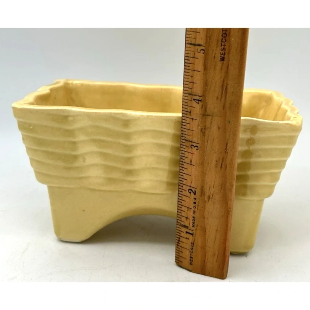 Vintage MCM California Pottery Planter Mustard Yellow Ribbed Rectangular USA